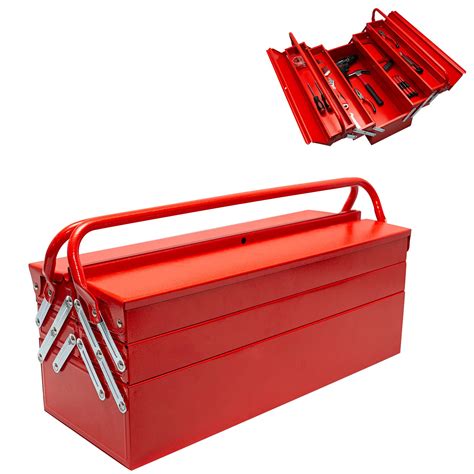 red portable steel tool box|foldable metal tool tote box.